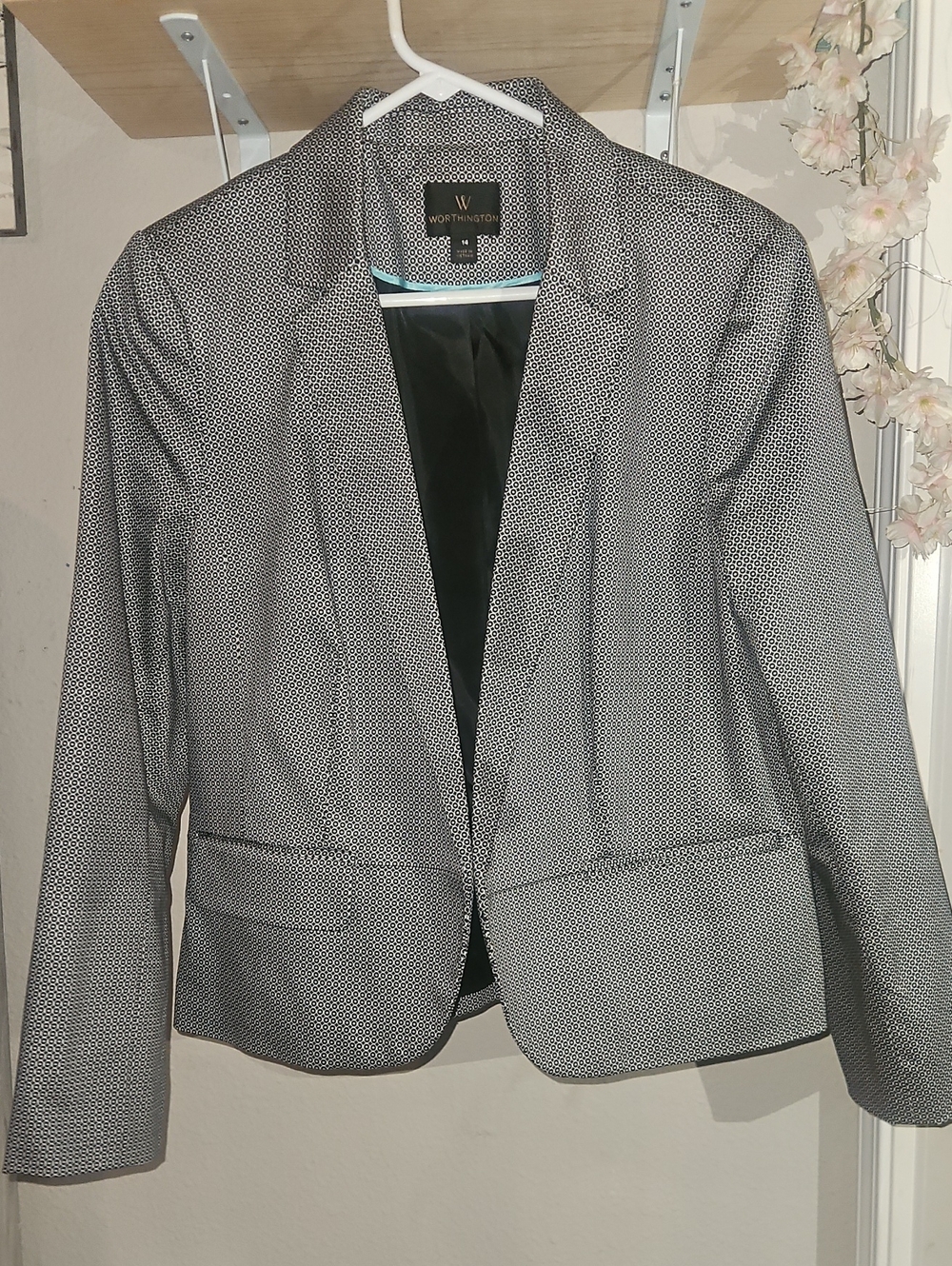 Worthington Silver-Gray Textured Open-Front Blazer